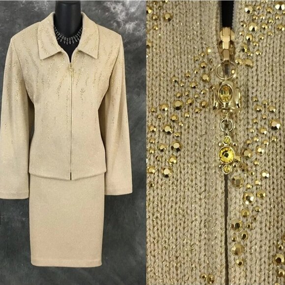 Medium St John Collection 1990s Gold Knit Skirt